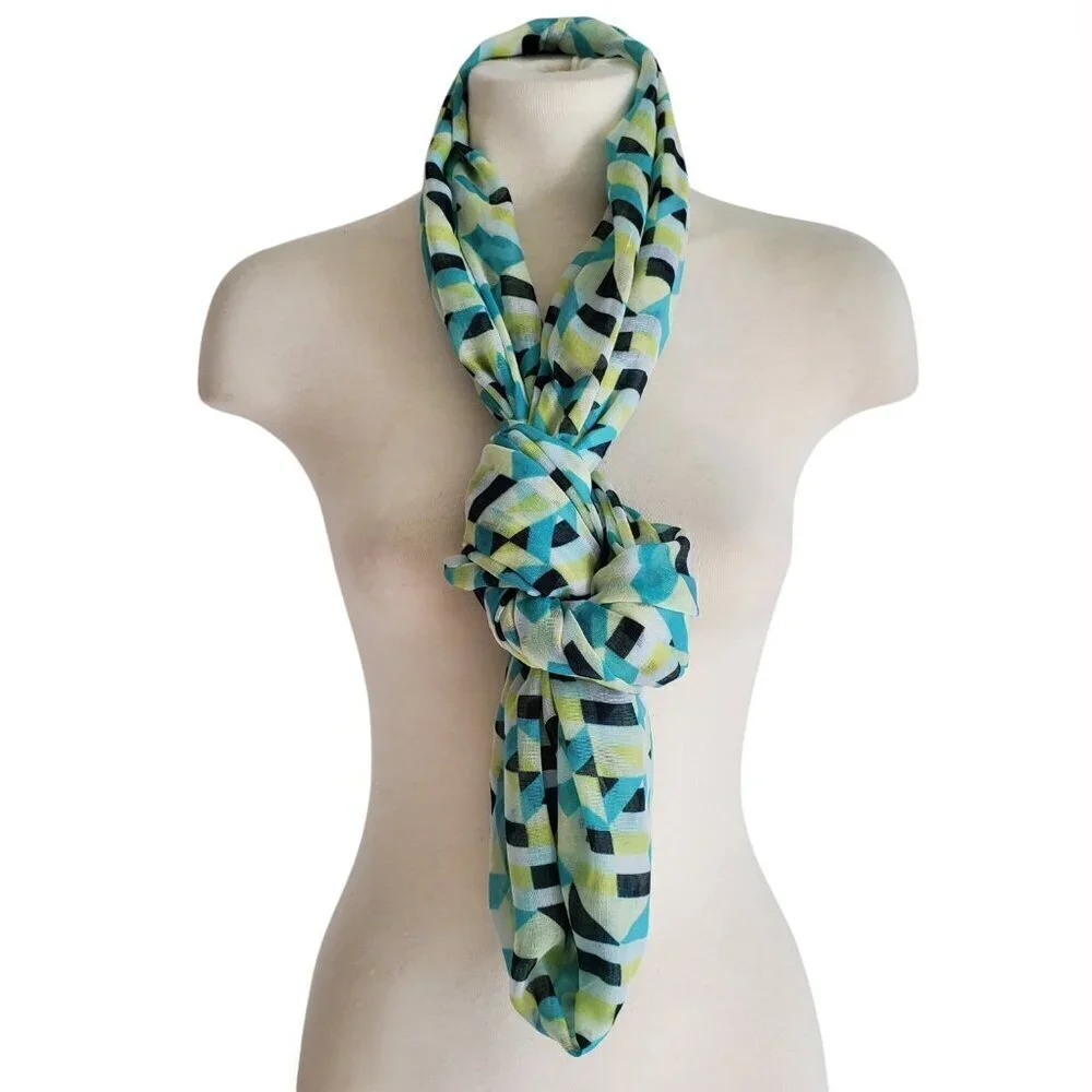 Infinity Scarf Abstract Geo Print Transparent Blue Turquoise Yellow Whimsygoth